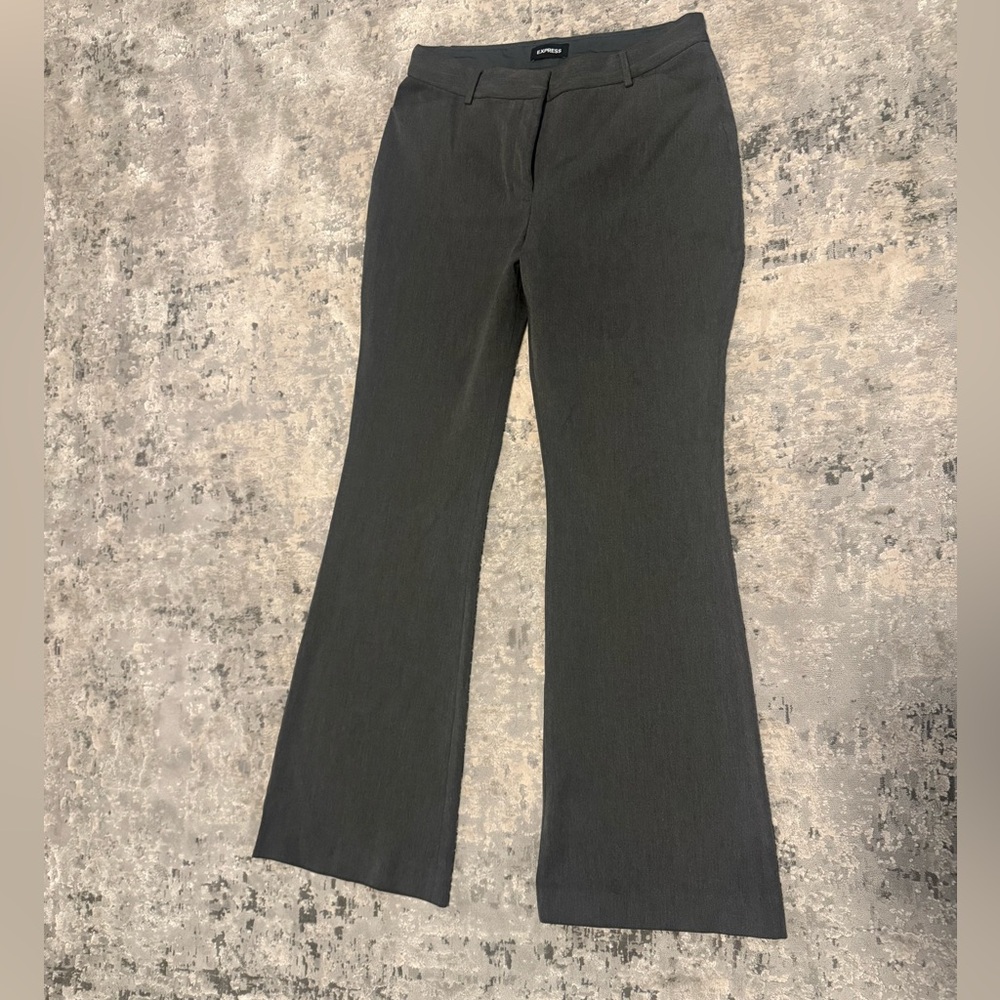 Editor Heathered Stretch Twill High Waisted Flare Trouser 12 Long Heathered Gray